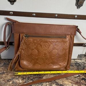 The Sak Embossed Floral Crossbody Bag - Tan